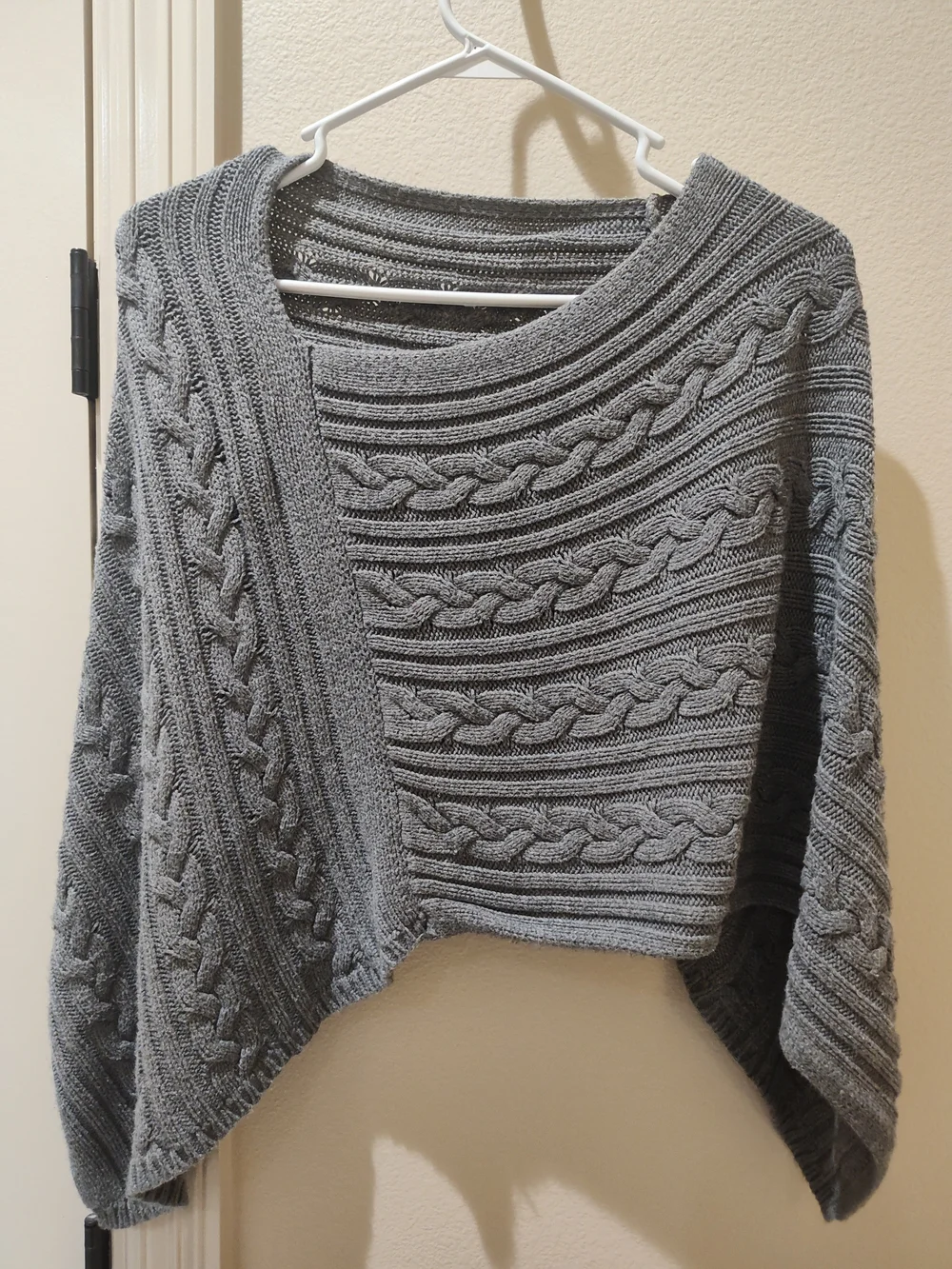 LOFT Gray Cable-Knit Asymmetric Poncho Sweater One Size